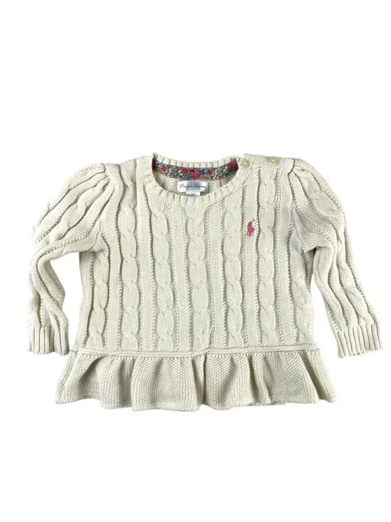 Polo Ralph Lauren Baby Girl Cable-Knit Peplum Sweater 12M - Picture 1 of 5